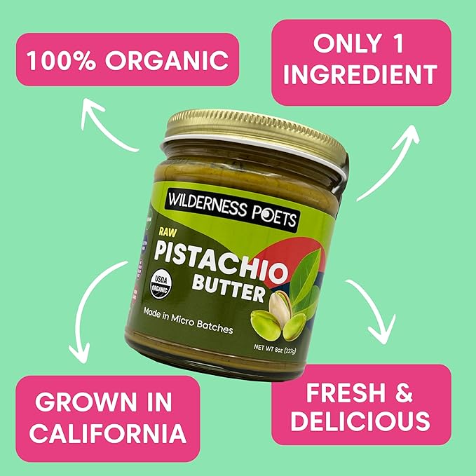 Wilderness Poets Pistachio Butter - Organic Raw 100% Pistachio (640 Ounce - 40 Pound - 5 Gallon) - Perfect for Dubai Chocolate Bar Desserts with Kataifi or Savory Creations - Unsweetened Californi
