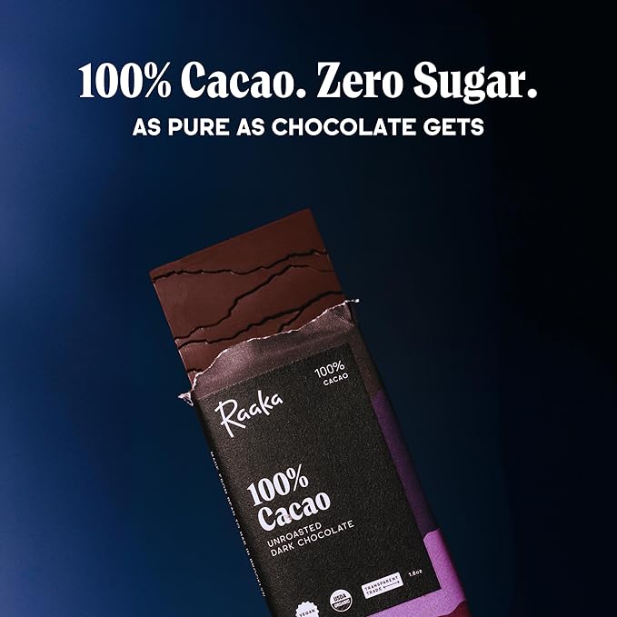 Raaka Chocolate 100% Cacao Sugar Free Dark Chocolate | Gourmet Dark Chocolate Gift | Organic Vegan Fair Trade Soy Free Non GMO Gluten Free Kosher Keto Paleo | 1.8oz Bars 12-Pack