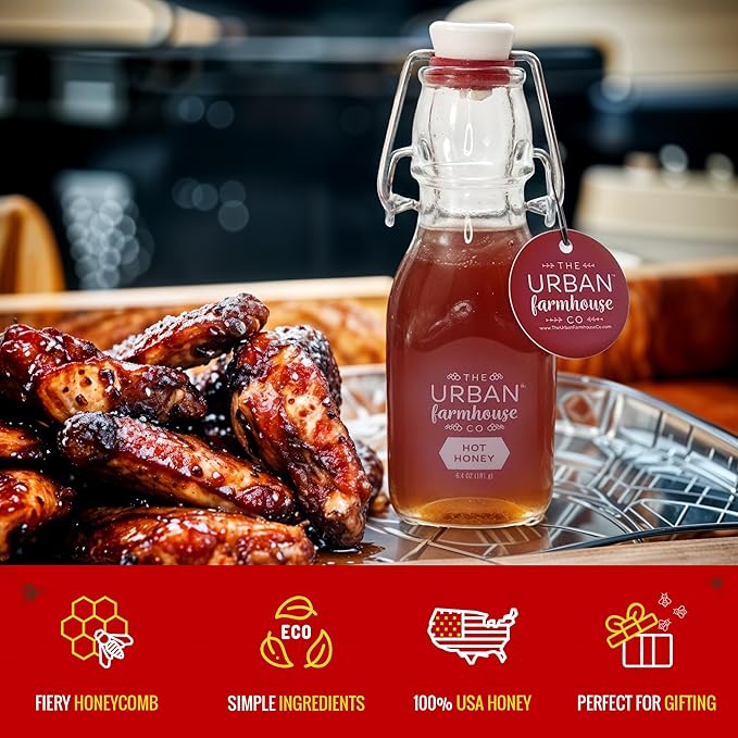 The Urban Farmhouse Co – Colorado Hot Honey Infused w/Chili Peppers – Spicy Sweet Mixer for Cocktails Pizza Chicken Tea Culinary Creations – All Natural Small Batch 6.4 oz (Single Hot Honey)
