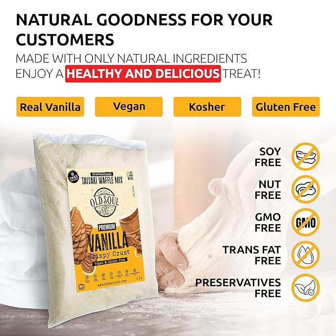 OldSoul Professional Taiyaki Waffle Mix | GLUTEN FREE &amp VEGAN | Crispy | Vanilla Flavor | 10 Lbs | 168 Waffles (10 Lbs Gluten Free &amp Vegan)