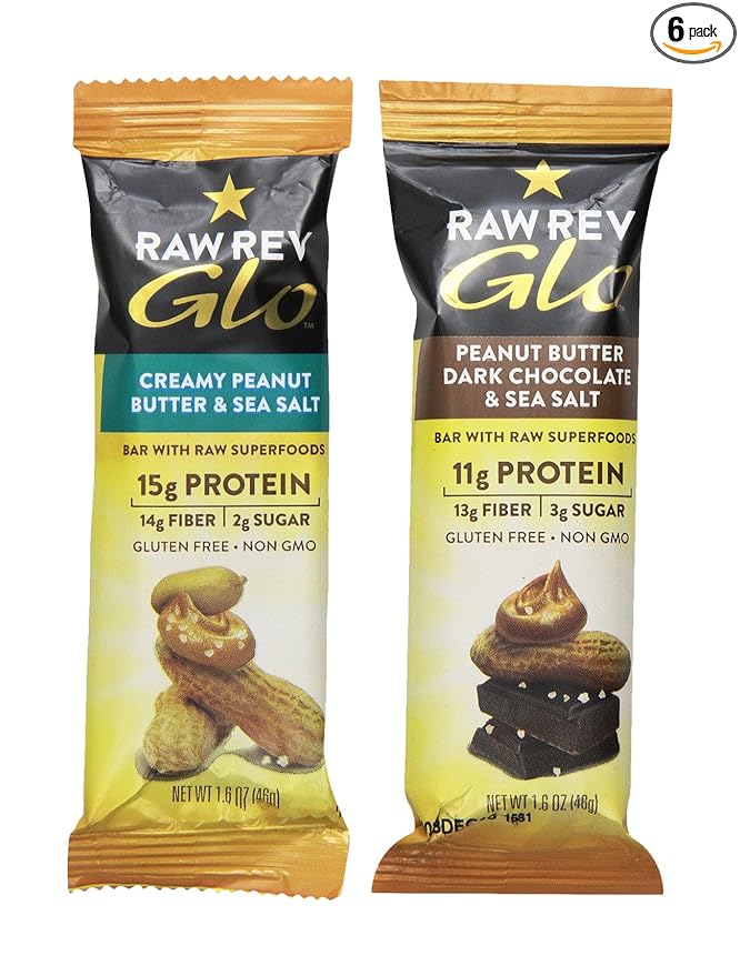 Peanut Butter Dark Chocolate &amp Sea Salt New and Improved Glo Vegan Protein Bars 12g of Plant-Based Protein with Only 3g of Sugar Pack of 72
