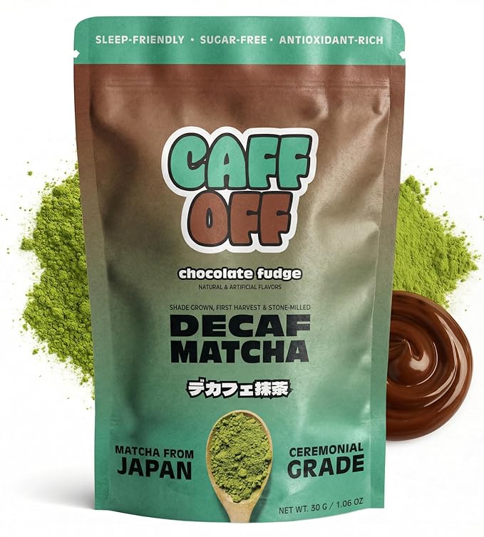 Caff Off Decaf Chocolate Matcha Green Tea Powder From Japan – 1.06 oz / 30 g – Ceremonial Grade &amp Sugar-Free – No Fillers or Milk Powders – Naturally Decaffeinated Without Chemicals – Tested for H