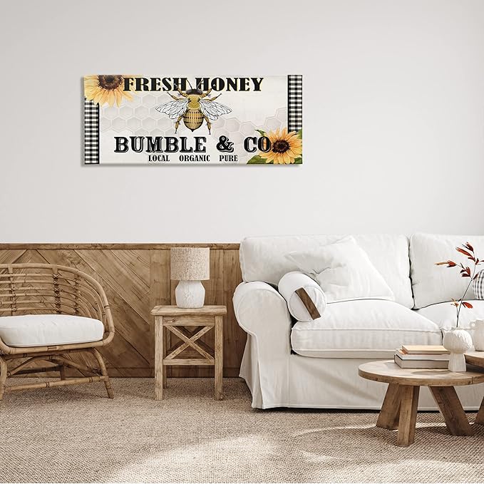 Stupell Industries Fresh Honey Bumble &amp Co. Advertisement Sunflowers Bee Canvas Wall Art 48 x 20 Yellow