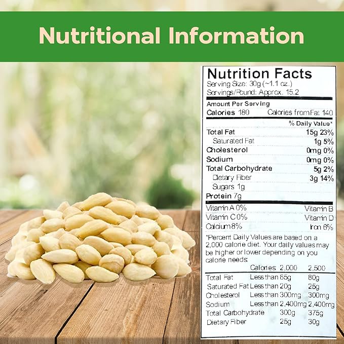 Sincerely Nuts – Whole Raw Blanched Almonds | 5 Lb. Bag | Delicious Guilt Free Snack | Low Calorie Vegan Gluten Free | Gourmet Kosher Food | Source of Fiber Protein