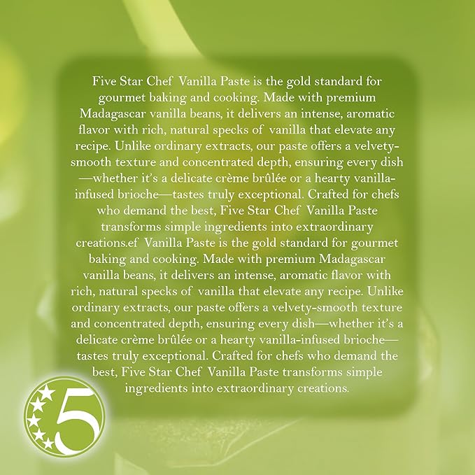 Five Star Chef Gourmet Vanilla Paste 32 Fluid Ounce - Rich &amp Aromatic Bean Paste for Baking Desserts and Beverages – Intense Flavor with Real Specks – Perfect for Cakes Cookies Ice Cream &amp