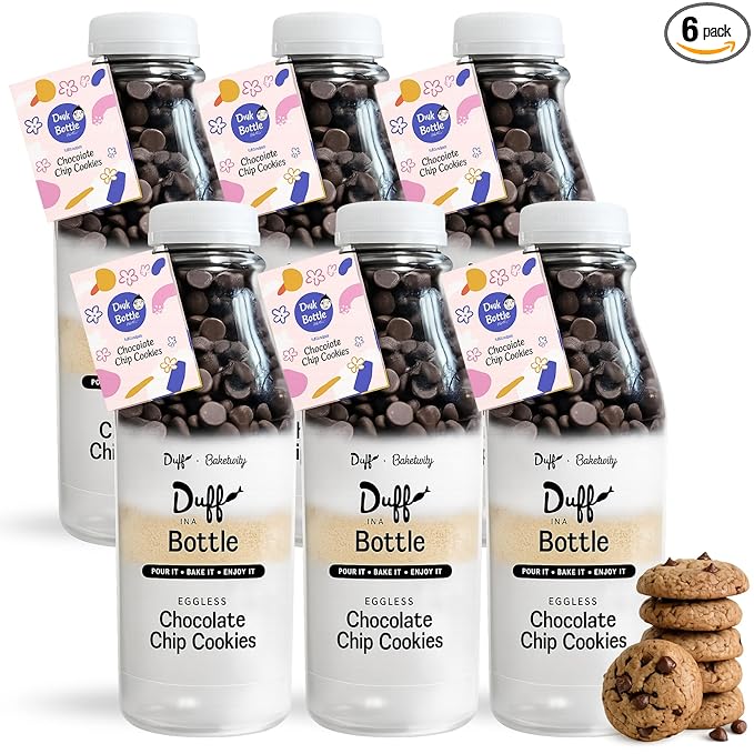 Baketivity Chocolate Chip Cookie Mix - Duff in a Bottle Baking Kit for Kids and Adults- Cookie Mix for Baking Cookie Dough Mix with Premeasured Ingredients Step-By-Step Instructions Video Guide 6 Pack