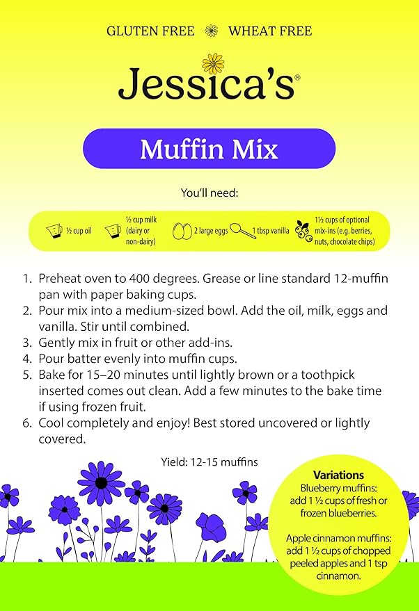 Jessica’s Natural Foods - Gluten-Free Muffin Mix Made with the Ancient-Grain Teff and Wholesome Oat Flour Non-GMO and Gluten Free. 3 Per Pack