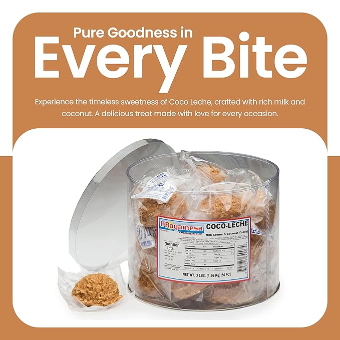 La Bayamesa-Coco Leche -Coconut Candy Yogurt &amp Milk Candy Snack- Coco Blanco - Perfect for Sharing - Light and Flaky - pack 24.