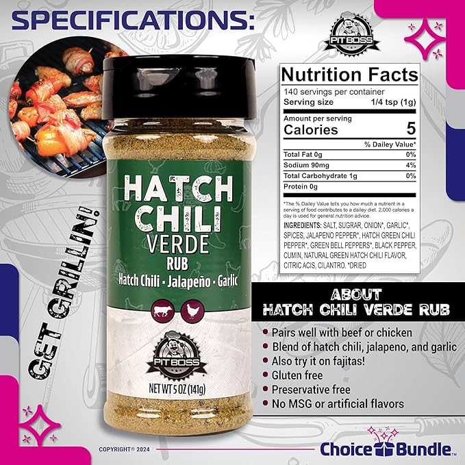 Pit Boss Hatch Chili Verde Premium Barbecue Mixed Seasoning Spice &amp Rub 2 pk Choice Bundle (10 oz) + Guide &amp Keychain Bottle Opener (4 Items)!