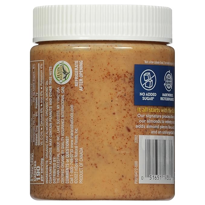 MaraNatha Organic Crunchy Raw Almond Butter 12 Ounce Jar