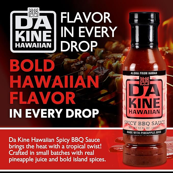 Da Kine Hawaiian Spicy BBQ Sauce Premium Gourmet Barbecue Sauce Made in Small Batches Gluten-Free BBQ Sauce for Meat Fish and Vegetables - Spicy (3 Pack)