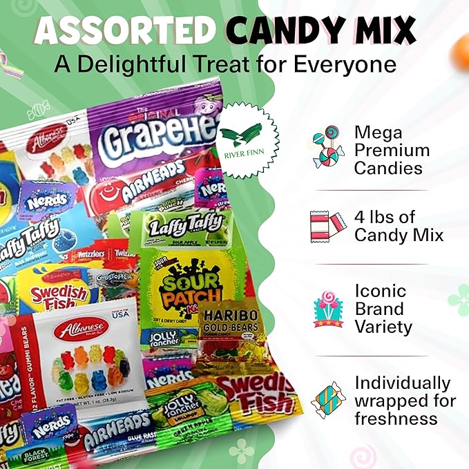 ULTIMATE Assorted Classic Candy Mix Variety Pack (4 Lbs.) Mega Variety! Fun Size Individually Wrapped Minis Bulk Assortment Perfect Treat Mix For Candy Bowls Parties Parades &amp Piñatas! (4 Po