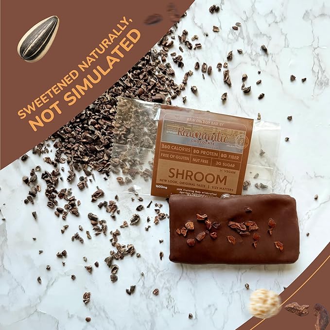 Rawmantic Shroom Chocolate Bar (12 Bars) – Blend of Raw Vegan Chocolate Organic Cacao Nibs 7-Mushroom Adaptogenic Blend No Artificial Flavors Non-GMO &amp Kosher Guilt-Free Snacks