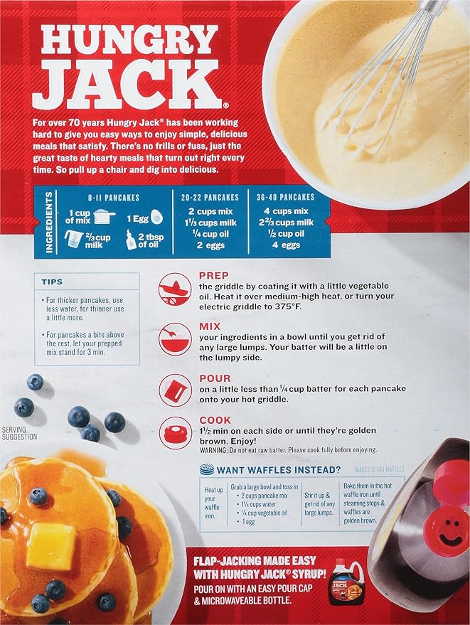 Hungry Jack Original Pancake and Waffle Mix 32 Ounce (Pack of 6)