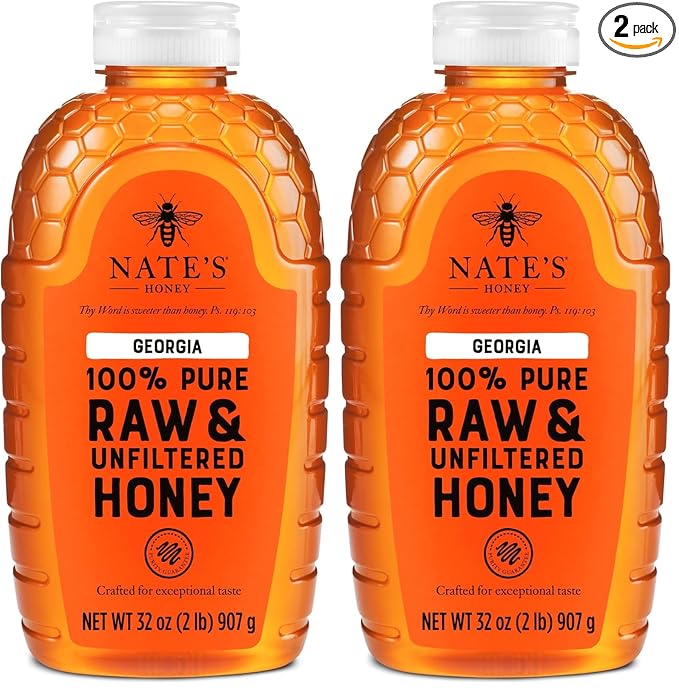 Nate's Georgia 100% Pure Raw &amp Unfiltered Honey 32 oz. Squeeze Bottle - All-natural Sweetener (Pack of 2)