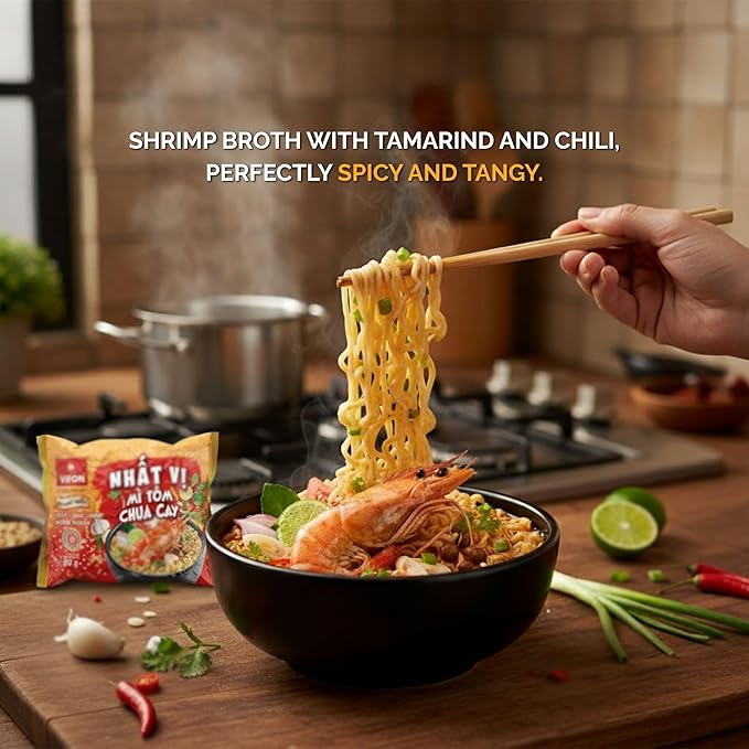 VIFON Nhat Vi Spicy &amp Sour Shrimp Instant Noodle Soup 80 g (2.82 oz) 30-Pack | Authentic Vietnamese Shrimp Flavor | Quick Asian Meal | Ready in 3 Minutes