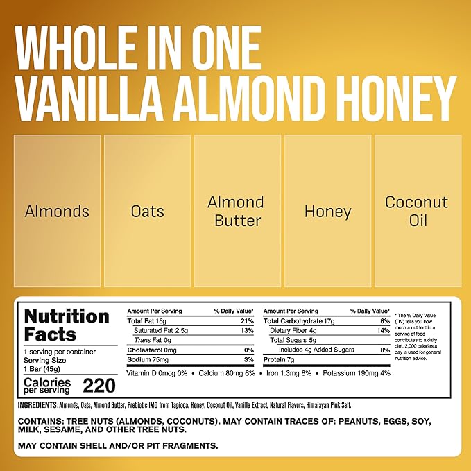 BrickHouse Nutrition Whole In One Bars: Healthy Snacks for Adults | Non-GMO Gluten Free Snack Bars | Real Fruits &amp Vegetables - Vanilla Almond Honey (12 Bars)