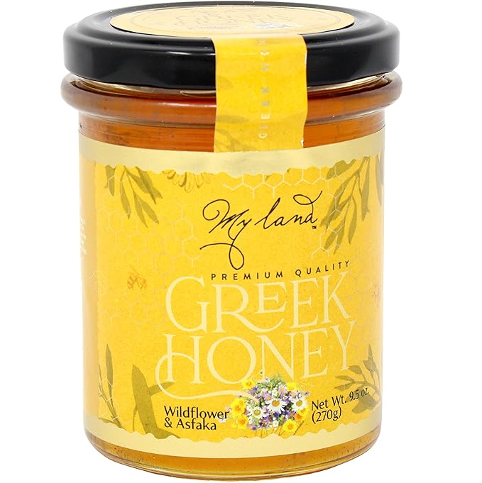 MY LAND Wildflower and Asfaka Greek Natural Raw Honey Unfiltered - 9.5 Ounce (Pack of 1)