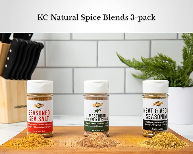 KC Natural - Paleo AIP Seasoning and Salt Bundle (3 Pack) - Mastodon Rub (2.5 oz) Seasoned Sea Salt (2.5 oz) All Purpose Seasoning (2.5 oz)