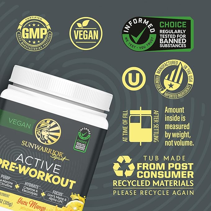 Sunwarrior Active Preworkout Hydration Blend &amp Chocolate Active Organic Protein Powder Set | Bundle &amp Save | Non-GMO Soy Dairy &amp Gluten Free (30 Servings Pre Workout 20 Servings Protein)