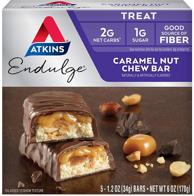Atkins Chocolate Peanut Butter Protein Meal Bar 16g Protein 12 Count and Caramel Nut Chew Bar 1g Sugar 5 Count