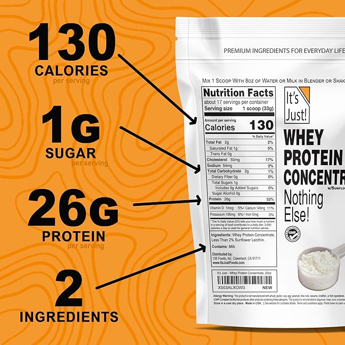 It's Just! - 100% Whey Protein Concentrate Made in USA Premium WPC-80 No Added Flavors or Artificial Sweeteners (2.5 Pound Unflavored)