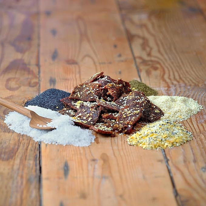 Field Trip Grass Fed Beef Jerky Healthy Gluten Free Snacks All Natural Paleo-Friendly Beef Jerky High Protein Low Carb Snack with No Nitrates 2.2oz Bag 4 Pack Everything Bagel