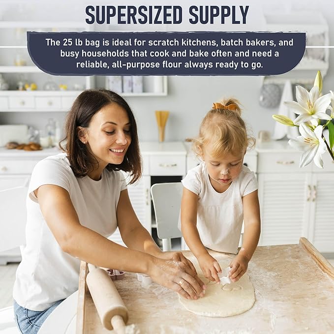 Great River Milling Lily White Organic All-Purpose Flour | Unbleached &amp Unbromated | Non-GMO Kosher | Ideal for Bread Cookies Cakes Pizza Dough &amp Everyday Baking | 25 Lb