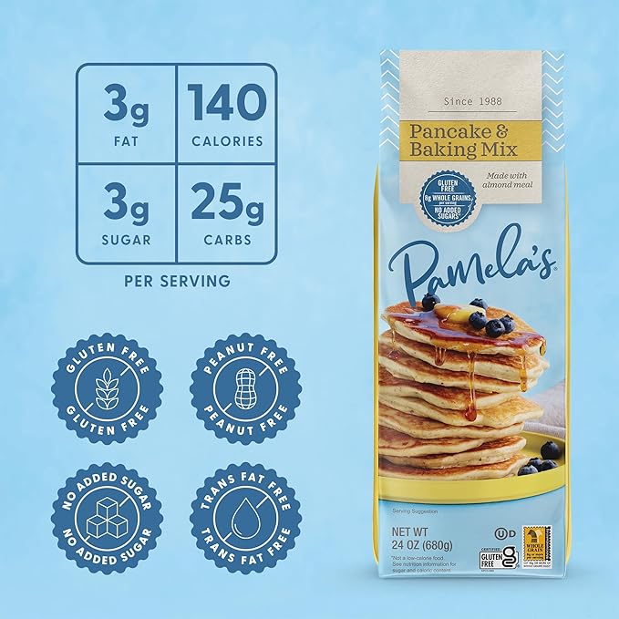 Pamela's Gluten Free Baking and Pancake Mix Waffles Cake &amp Cookies Too Kosher 1.5-Pound Bag (Pack of 6)