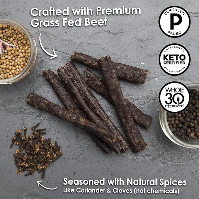 Ayoba Traditional Grass Fed Beef Duo Biltong and Droewors Slices Variety Pack (4 Ounce Pack of 2) - Authentic South African Protein Snacks - Keto-CertifiedPaleo-Certified Gluten Free and Sugar Fr