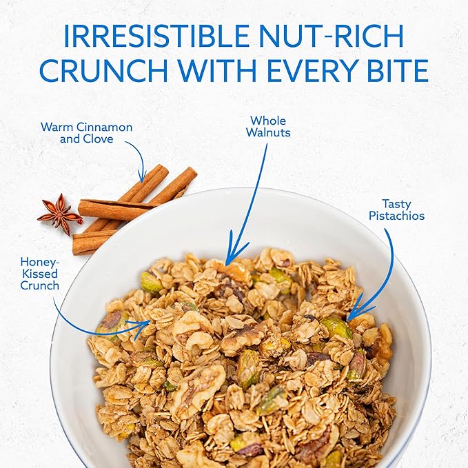 Greek Goddess Gourmet Baklava Bliss Granola with Pistachios Walnuts Wildflower Honey Cinnamon &amp Clove 100% Whole Grain Oats &amp Olive Oil – Healthy Greek-Inspired Gluten Free Granola 10oz