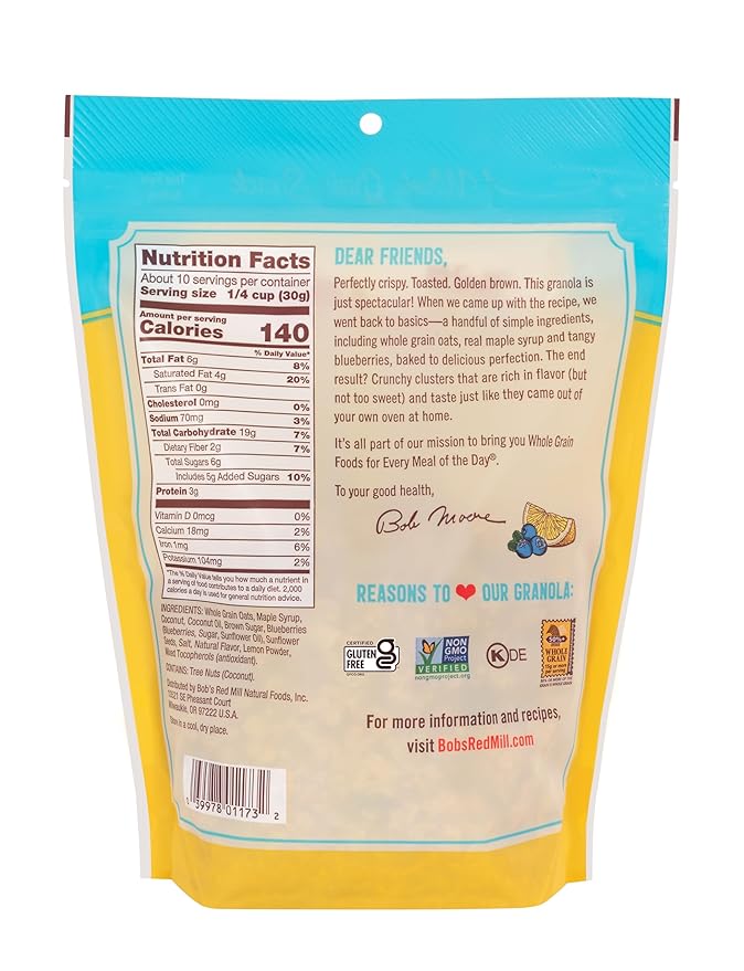 Bob's Red Mill Lemon Blueberry Granola 11oz (Pack of 6) - Non GMO Whole Grain Kosher