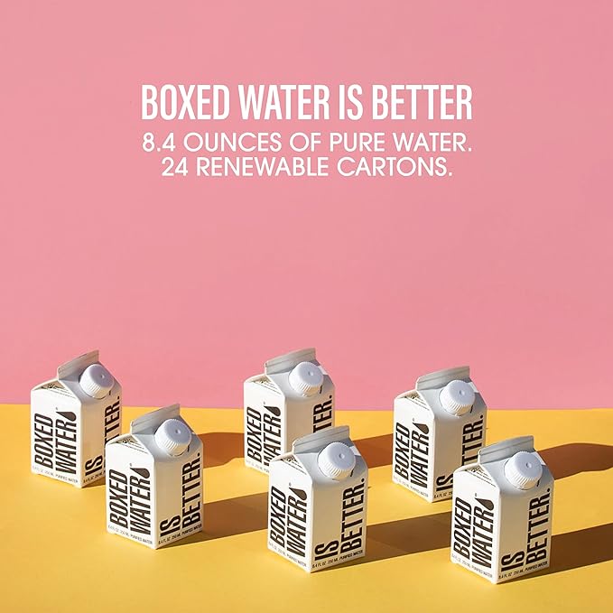 Mini Boxed Water (8.4 oz. 24 Pack) – Better Than Premium Plastic Purified Drinking Water in Plant-Based Cartons BPA-Free Refillable Cartons Lunchbox Ready