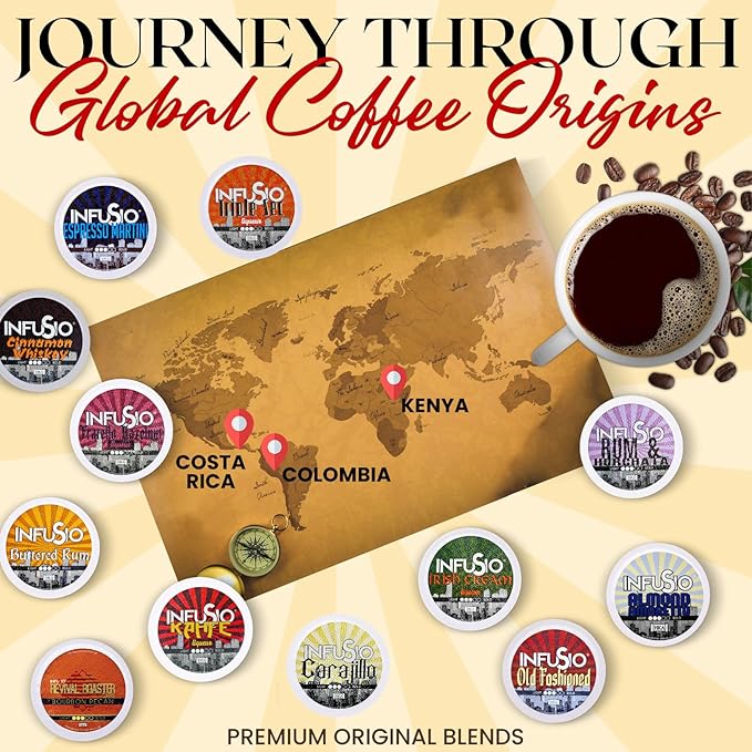 InfuSio Coffee Pods 96 Count Butterd Rum Flavored Medium Roast Single serve Coffee pods for Keurig K Cups Brewers - InfuSio Premium Roasted Keurig 2.0 Compatible