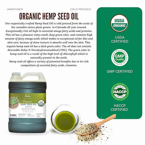 1 Gallon USDA Organic Unrefined Cold pressed Hemp Seed Oil