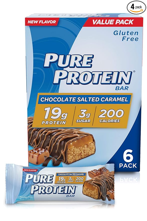 Pure Protein Bars High Protein Nutritious Snacks to Support Energy Low Sugar Gluten Free Chocolate Salted Caramel 1.76oz 4 Pack