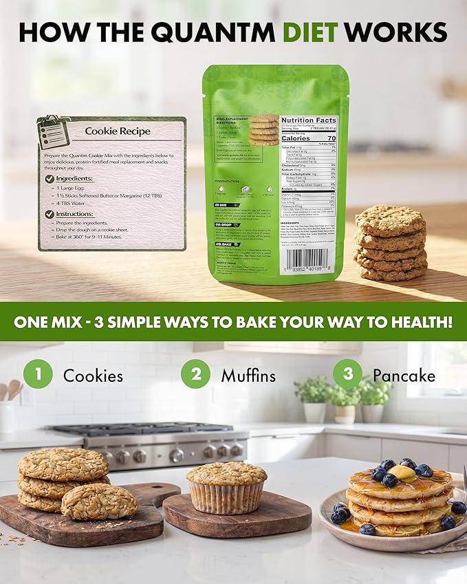 Cookie Mix Gluten Free Plant-Based Meal Replacement Plan with Hemp Protein Rich in Fiber Low in Sugar No Preservatives or Artificial Sweeteners 18 oz 3 Pack 2-Week Supply