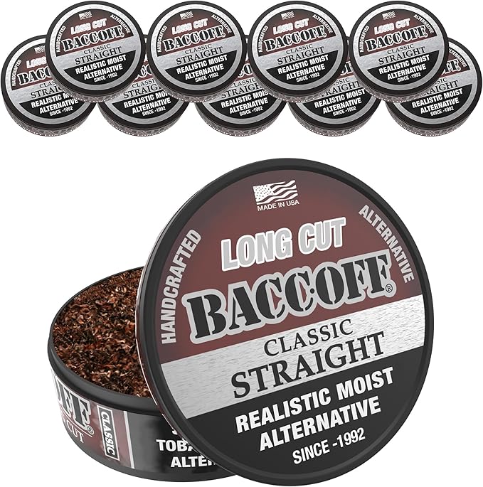 10 Cans BaccOff Classic Straight Long Cut Bold and Natural Flavor Realistic Moist Alternative