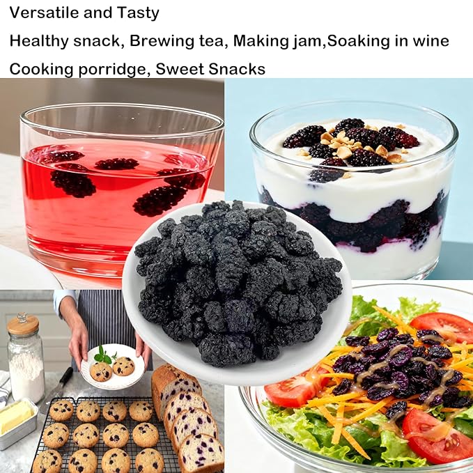 Dried Black Mulberries 1LB Top Grade Premium DABC OAK LAND Wild Black Mulberry Dried Fruit No Sugar AddedVegan Natural for Healthy Snacking BakingTea 黑桑葚干 16OZ/Bag