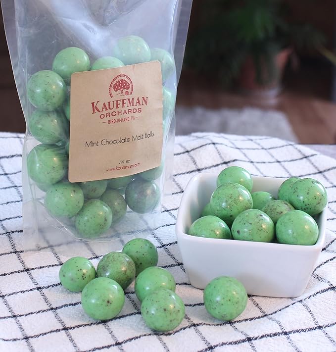 Kauffman Orchards Green Mint Chocolate Malt Balls 14 Ounce Bag