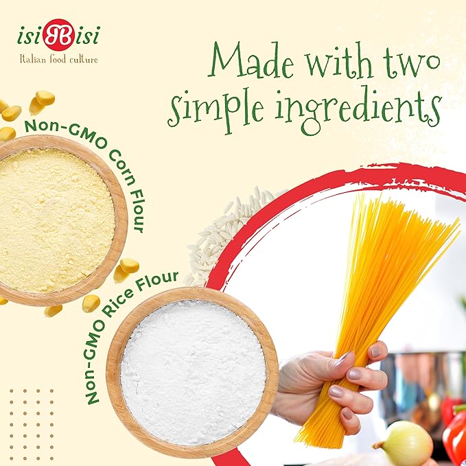 isiBisi Gluten-Free Spaghetti Pasta 6-Pack - Artisanal Corn and Rice Noodles - Vegan Non-GMO Made in Italy (14.11 oz.)