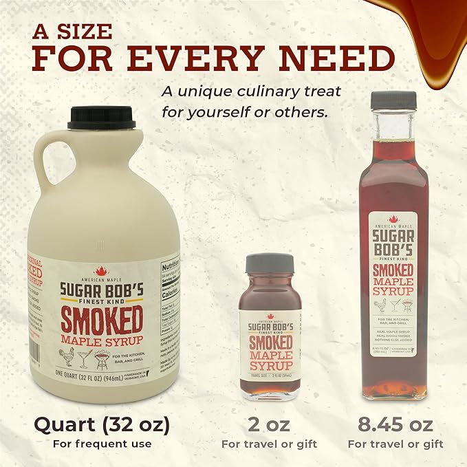 Sugar Bob's Finest Kind - Smoked Maple Syrup - Glaze Marinade Cocktail Mixer 32 fl oz - Made in Vermont