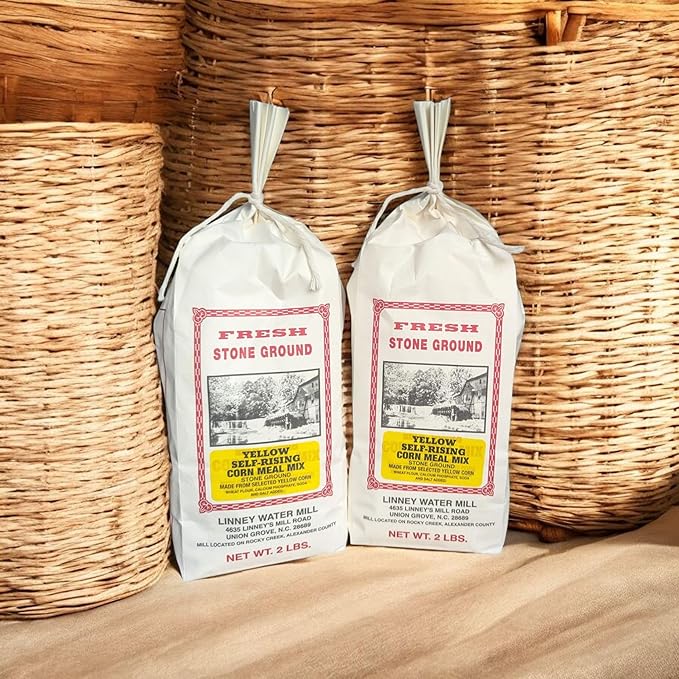 Stone Ground Southern Staples | Cornmeal Grits &amp Pancake Mixes | Made by Linney’s Water Mill North Carolina | Includes Southern Recipe Card (Cornmeal - Yellow Corn)