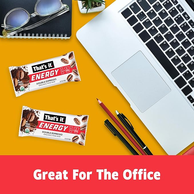 That’s it. Organic Energy Coffee Mini Bars - (1 Mini Bar = 2 Espresso Shots) Grab and Go No Added Sugars Non-GMO Caffeine Power Snack Kosher Allergy Friendly (Double Espresso - 15 Count)