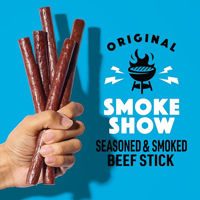Lorissa's Kitchen Smoke Show Seasoned &amp Smoked Beef Sticks - (Pack of 24) 1 oz Meat Sticks - Ready to Eat Protein Snacks - Free from Top 9 Allergens - Made with Grass-Fed &amp Finished Beef - Zer