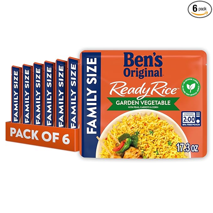 BEN'S ORIGINAL READY RICE Garden Vegetable Medley Flavored Rice Family Size 17.3 OZ Pouch (Pack of 6)