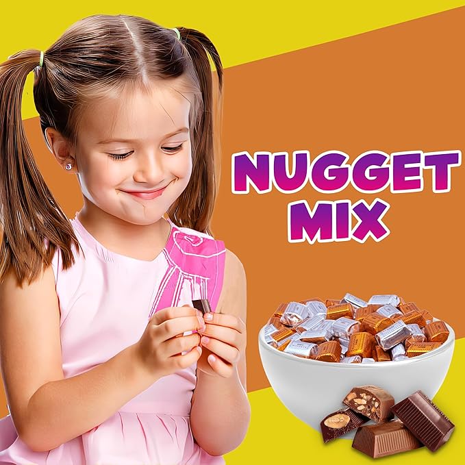 Hershey Nuggets Milk Chocolate Mix 2 Lbs Bulk Individually Wrapped Assortment Milk Chocolate and Extra Creamy with Almonds Gold and Silver Foils Miniature Truffles Variety Pack for Office Bowl W