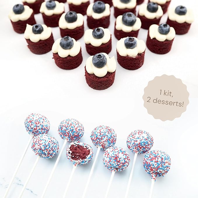 CrumbleCrate Red Velvet Brownie Bites &amp Red Velvet Cake Pops DIY Baking Kit | 2-in-1 Gourmet Dessert Making Set | Pre-Measured Ingredients &amp Tools | Baking Gift