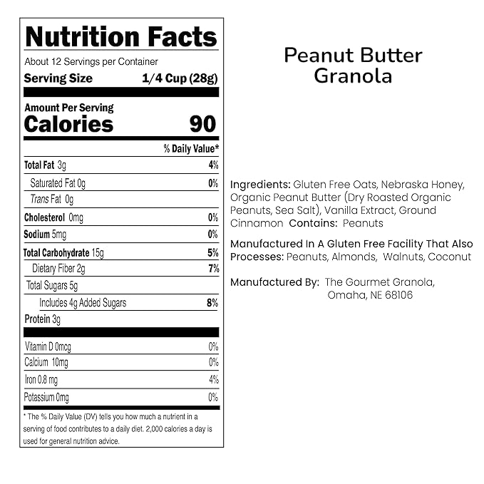 The Gourmet Granola | Peanut Butter Granola | Bits Of Peanut Butter Goodness | Gluten Free | Dairy Free &amp Soy Free | Made in Nebraska USA | 12 oz Bag | 3 Pack
