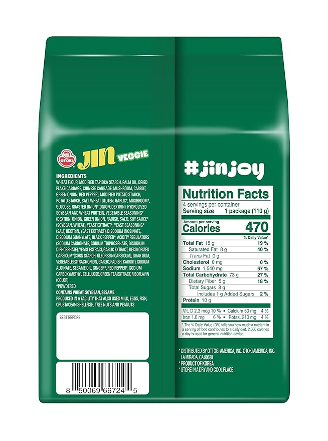 OTOKI Jin Ramen Veggie Korean Vegan Instant Ramen Plant-Based Vegetable Broth Savory &amp Umami Flavor Ready in 4 Minutes 4.23 oz (Pack of 8)